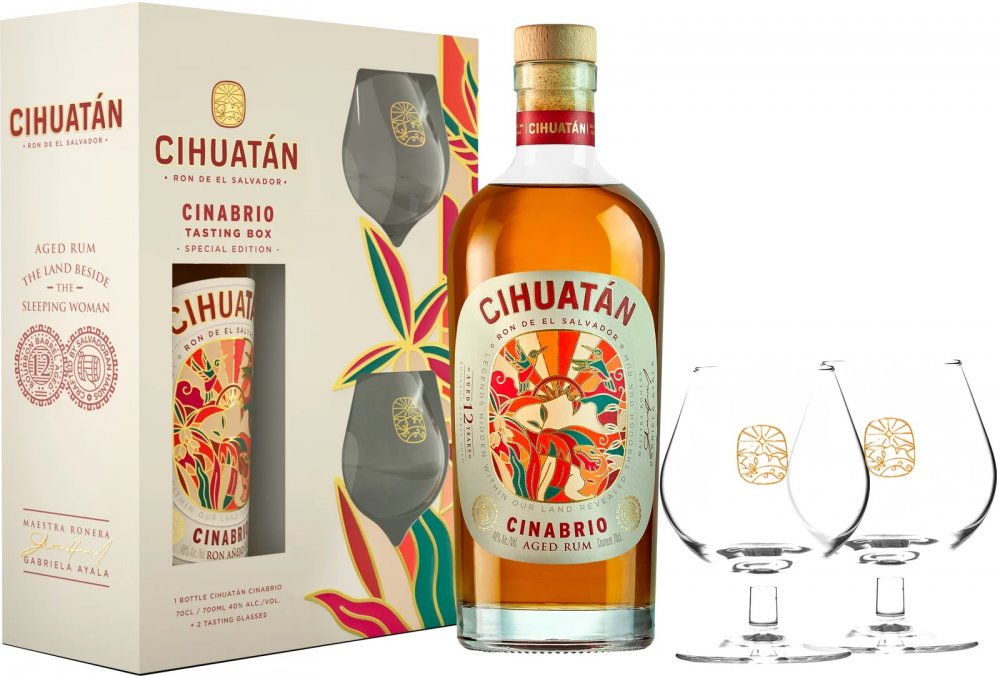Cihuatán Cinabrio 12 letý + 2 sklenice 40% 0,7l (darčekové balenie 2 poháre)