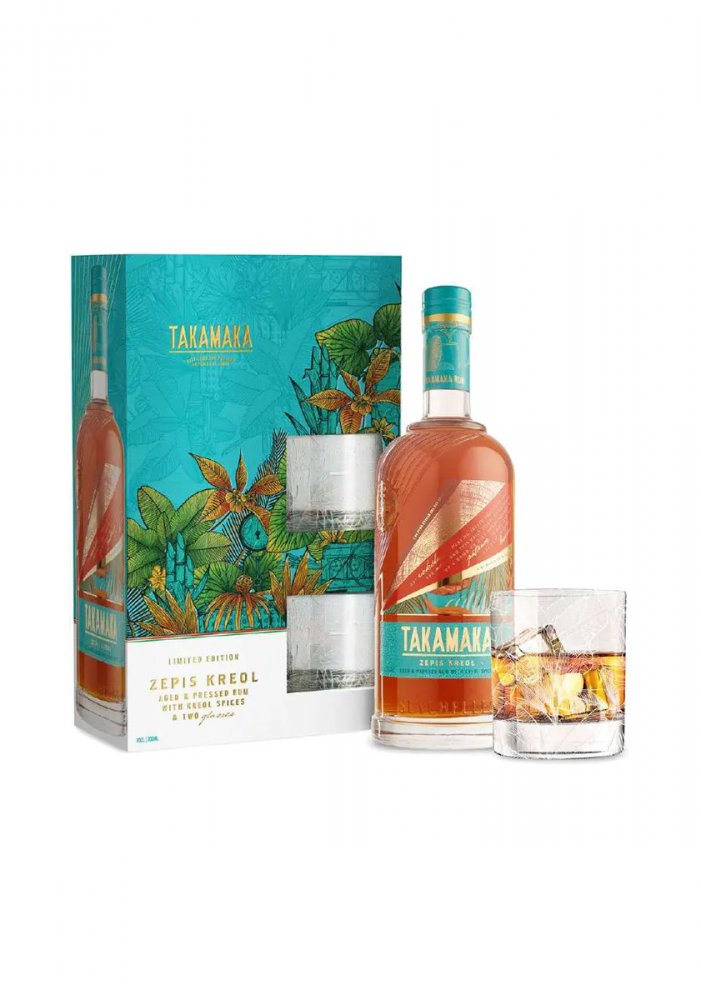 Takamaka Rum Zepis Kreol 43% 0,7l v dárkovém boxu se 2 skleničkami