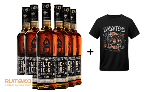 6x Black Tears Spiced Rum 40% 0,7l + tričko Black Tears velikosti M