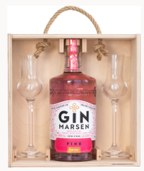 Gin Marsen Pink 38% 0,7l v dřevěném boxu se skleničkami