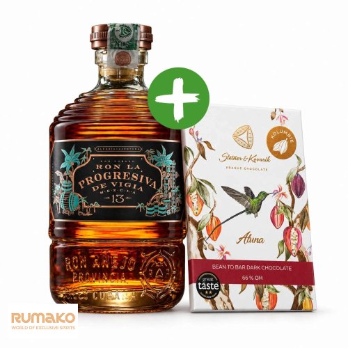 Kubánský rum la Progresiva s čokoládou Aluna 66 %