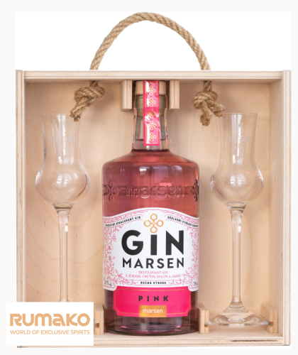 Gin Marsen Pink 38% 0,7l v dřevěném boxu se skleničkami