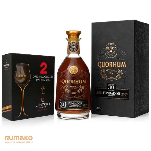 Quorhum Fundador Cask Strength 54,3% 0,7l v dárkové krabičce + 2 skleničky QRM v dárkové krabičce
