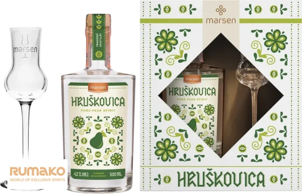 Marsen Hruškovica TRADITIONAL 42% 0,5l v dárkovém balení se skleničkou