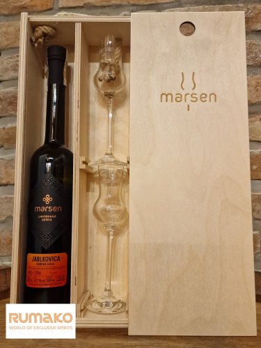Marsen Exclusiv Jablkovica Gala 42,3% 0,5l v dárkovém dřevěném boxu se 2 skleničkami