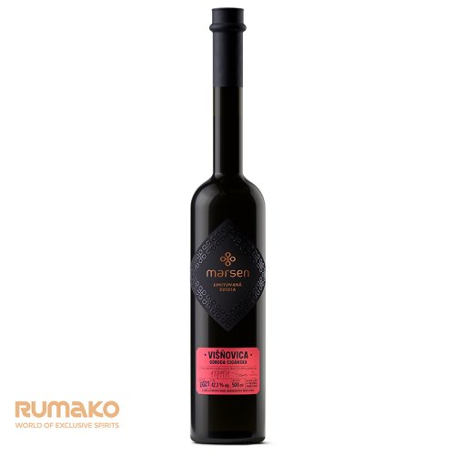 Marsen Exclusiv Višňovica Cigánska 42,3% 0,5l v dárkovém dřevěném boxu se 2 skleničkami