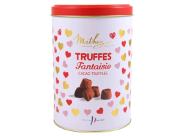 Tradiční kakaové lanýže Mathez Fantaisie 500 g v srdíčkové plechové dóze