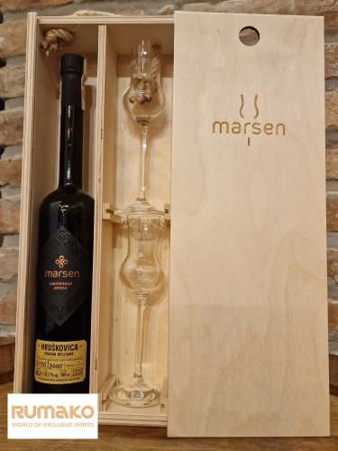 Marsen Exclusiv Hruškovica Williams 42,3% 0,5l v dárkovém dřevěném boxu se 2 skleničkami