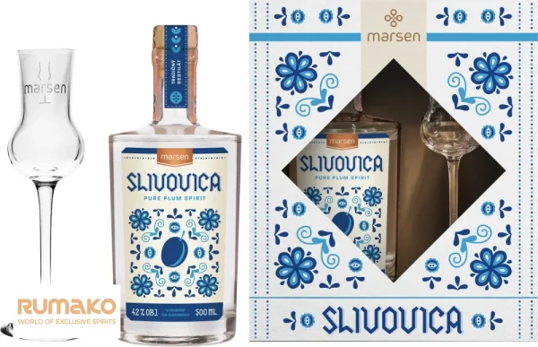 Marsen Slivovica TRADITIONAL 42% 0,5l v dárkové krabičce se skleničkou