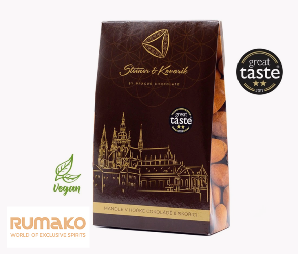 Mandle v hořké čokoládě a kakau s motivem Prahy, 90g