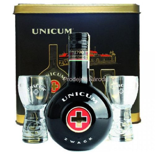 Zwack Unicum Liqueur 40% 0,5l v dárkové kazetě se 2 skleničkami