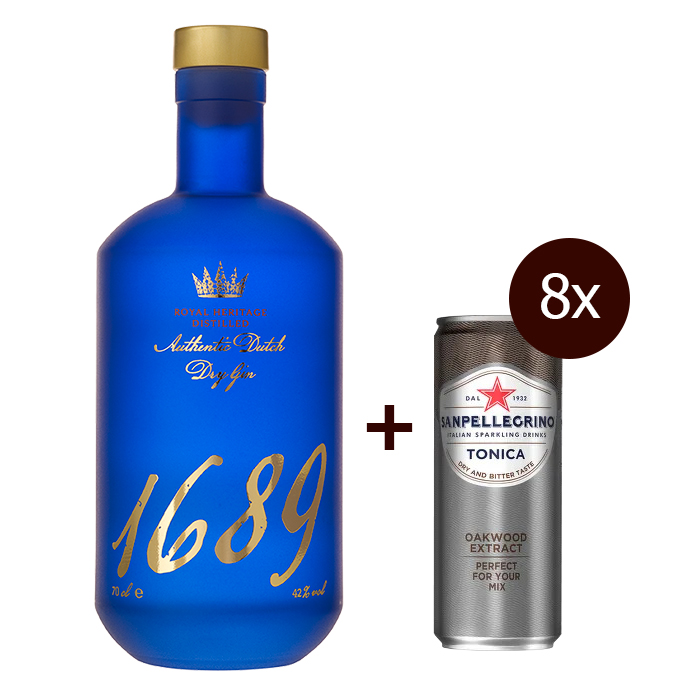 Gin 1689 42% 0,7l + 8x tonic Sanpellegrino 0,33l